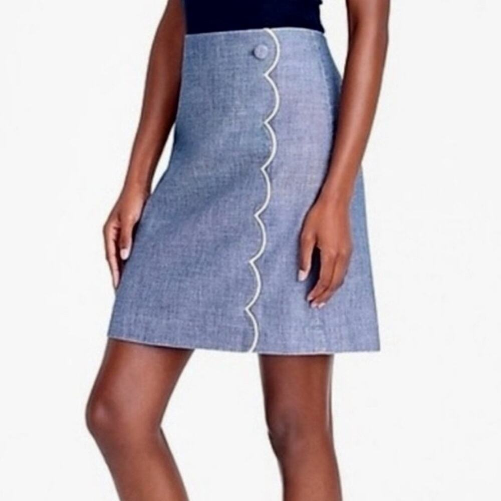 J Crew Scalloped Front Mini Skirt H4918 Summer Blue White Size 100% Cotton Sz 4